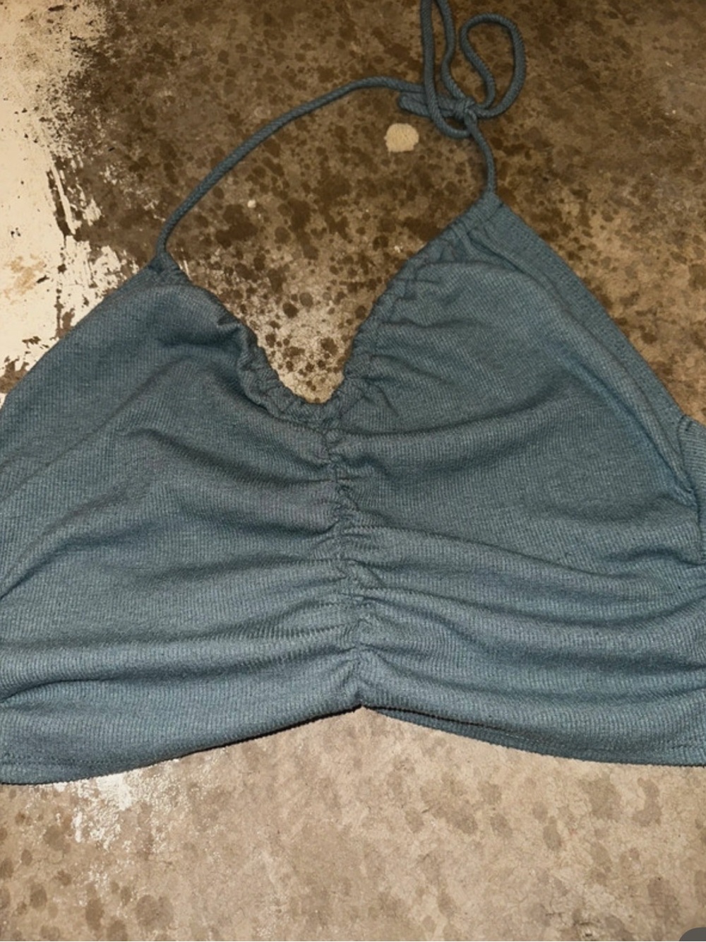 Blue ribbed tie halter crop top plus size 1X